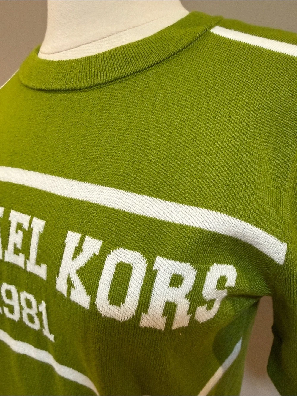 NWT - Michael Kors Green and White Logo Short Sleeve Knit Top